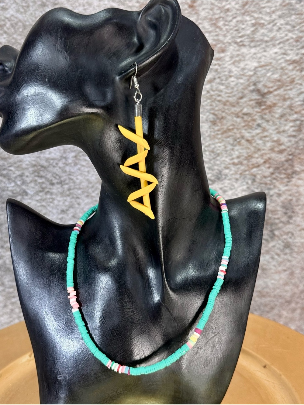 NWT Rubber Set Beaded Necklace with Yellow Earrings